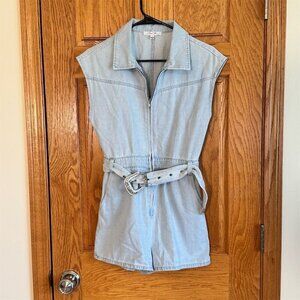 Cloud Ten Women's Sleeveless Blue Denim Belted Romper Size S
